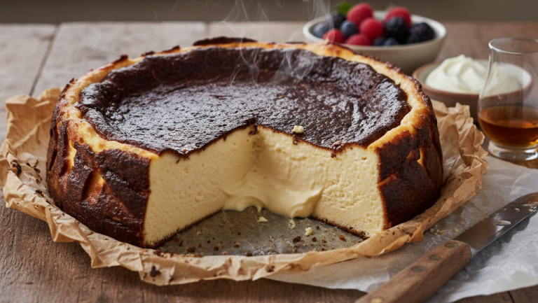 Obraz pokazujący sernik baskijski